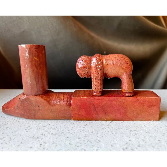 Antique Handcrafted catlinite Stone Buffalo T-Pipe Native American Sculpture - Picture 11 of 11